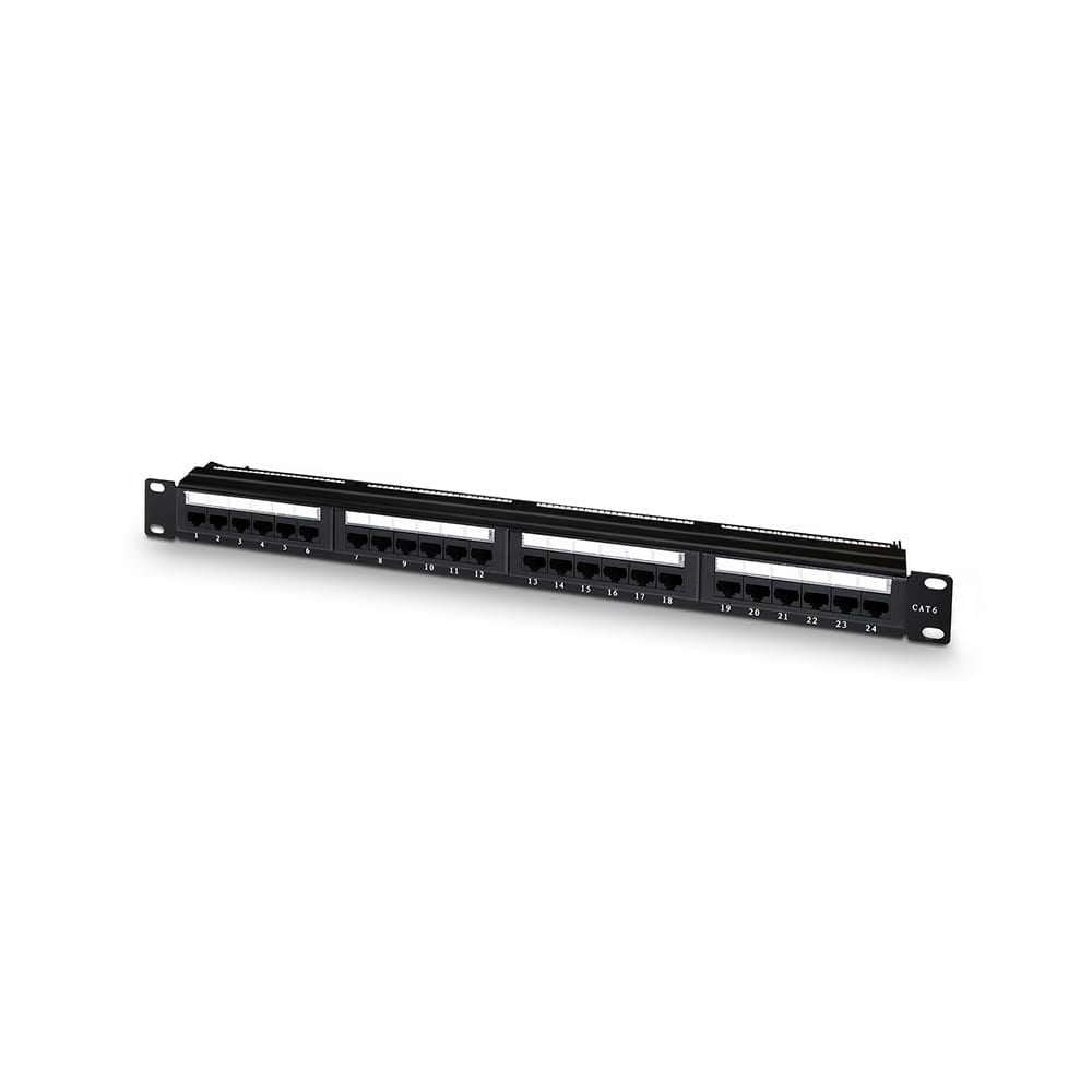 Panel de parcheo de 24 puertos RJ45 Cat.6 UTP. 19? 1U dual IDC. Negro. (A141-0509)