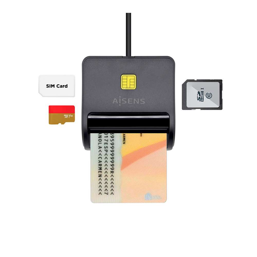 Aisens ASCR-SN02SD-BK. Lector de Tarjeta Inteligente DNI con lector de tarjetas